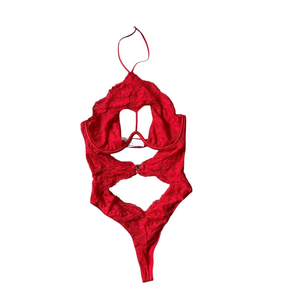 NWT Victoria's Secret Heart Lingerie Sexy Size S Valentines Day Bodysuit Red